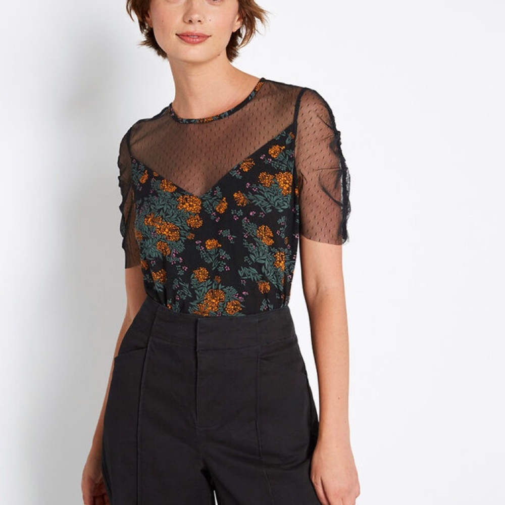 Floral & Sheer Knit Top